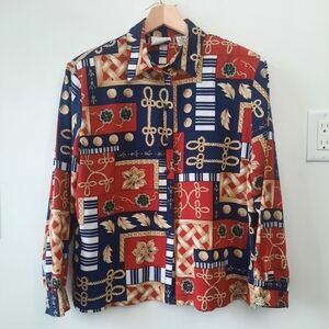 Vintage Alia Button Down Long Sleeve Chain Print Artsy Old Money top